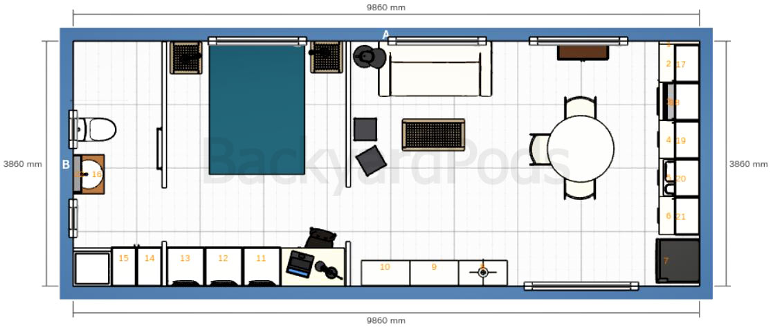 Laurie garden flat - 1BR-4mx10m-02 "Laurie" - FSC 1BR garden flat 4m x 10m - floor plan