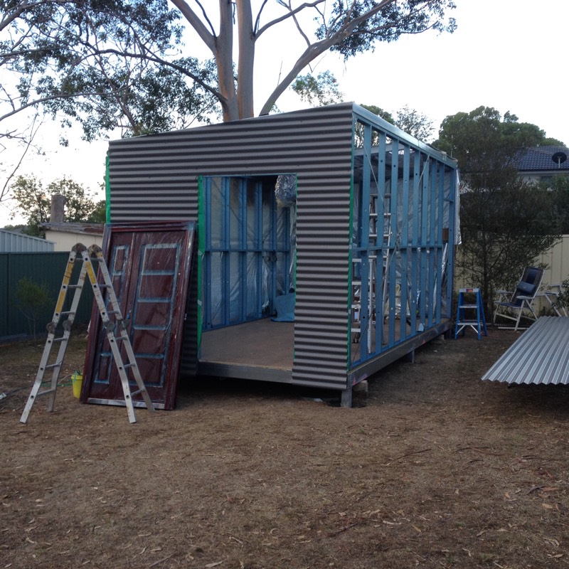 DIY Backyard Pod storage shed project - sheeting