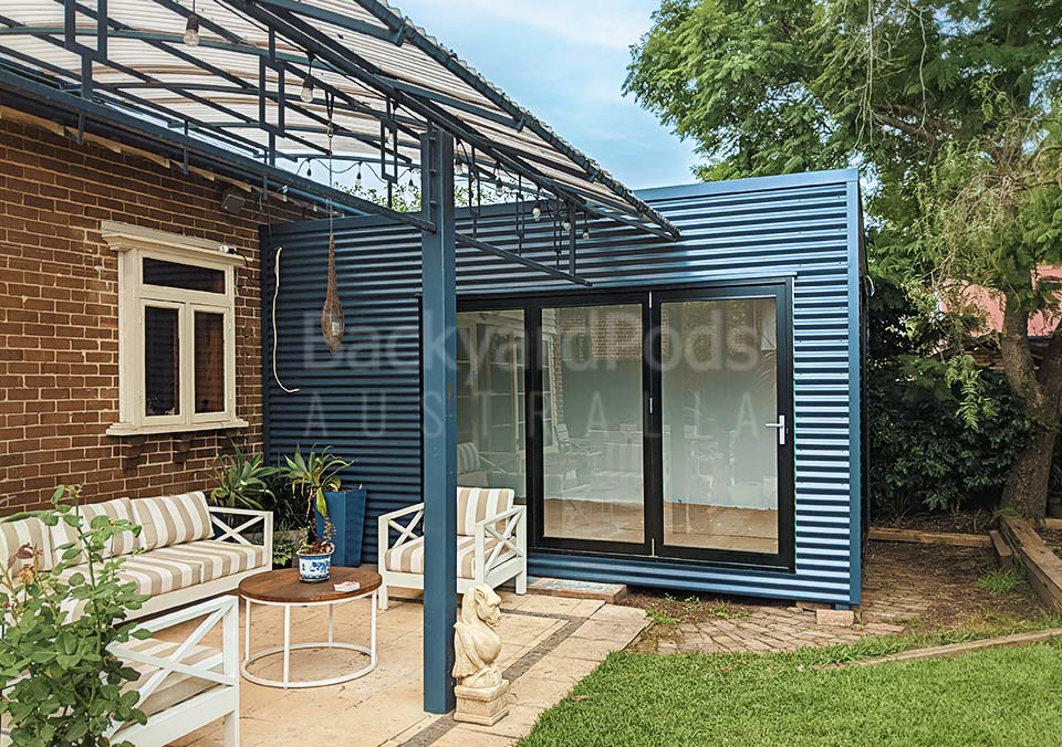 Stunning backyard office pod 3m x 6m in Colorbond 'Deep Ocean' at West Ryde, Sydney NSW